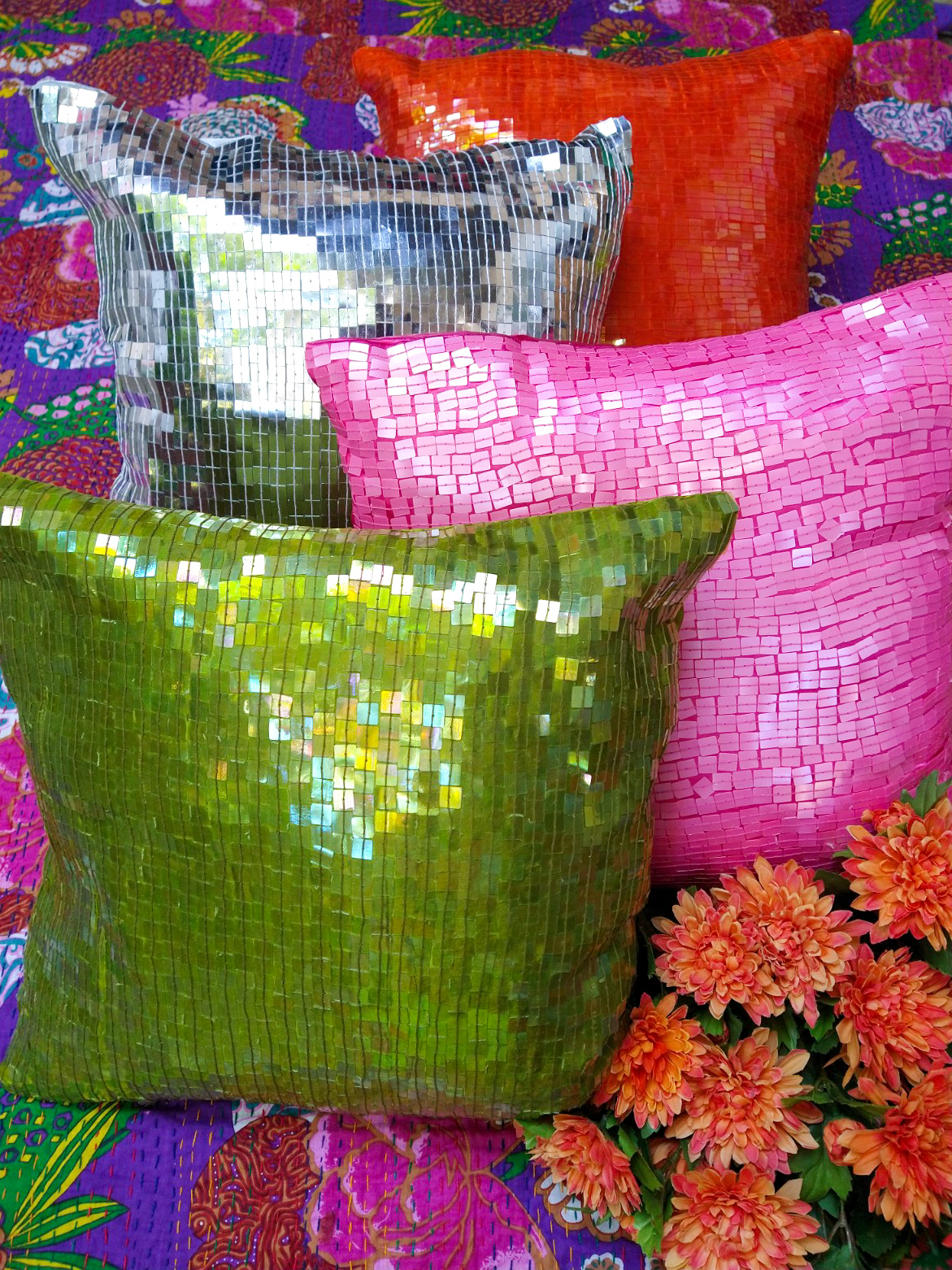 Sequin tile cushions Sequin tile cushions