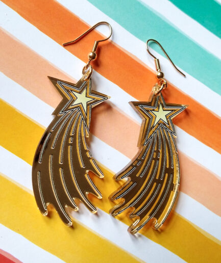 Shooting star mirror acrylic earrings - gold