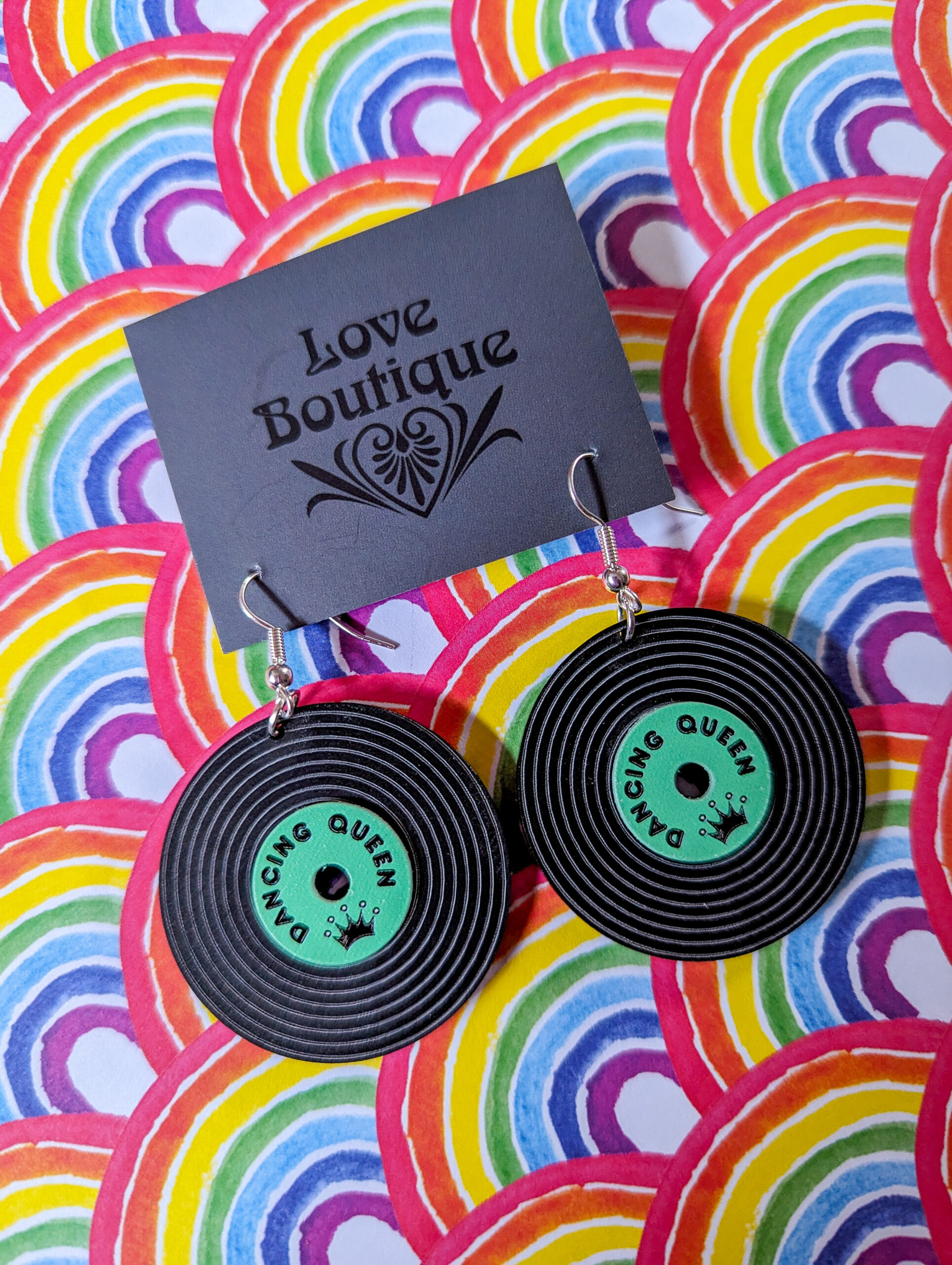 Dancing queen green vinyl record earrings