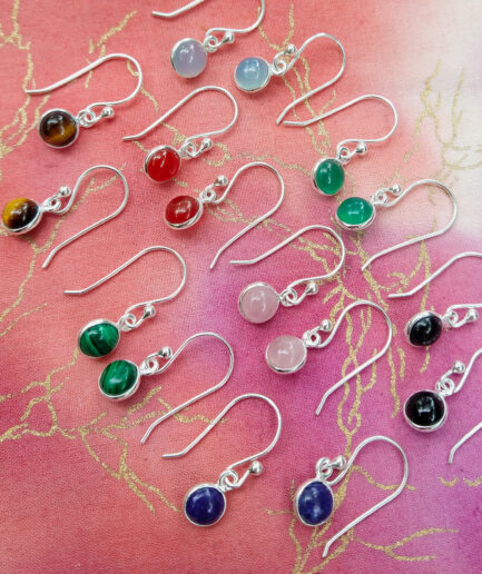 Sterling silver and crystal gem stone round drop earrings