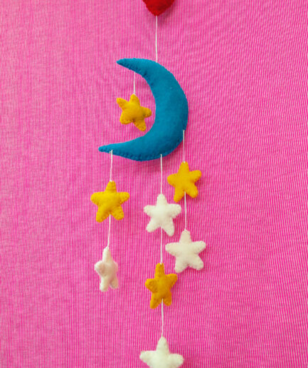 Moon and stars felt wool mobile