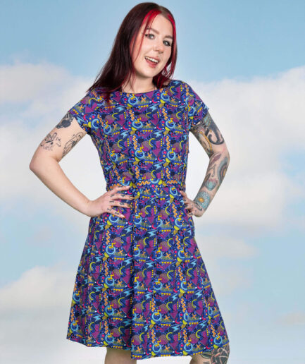 90's Arcade Run & Fly Stretch Belted Tea Dress with Pockets