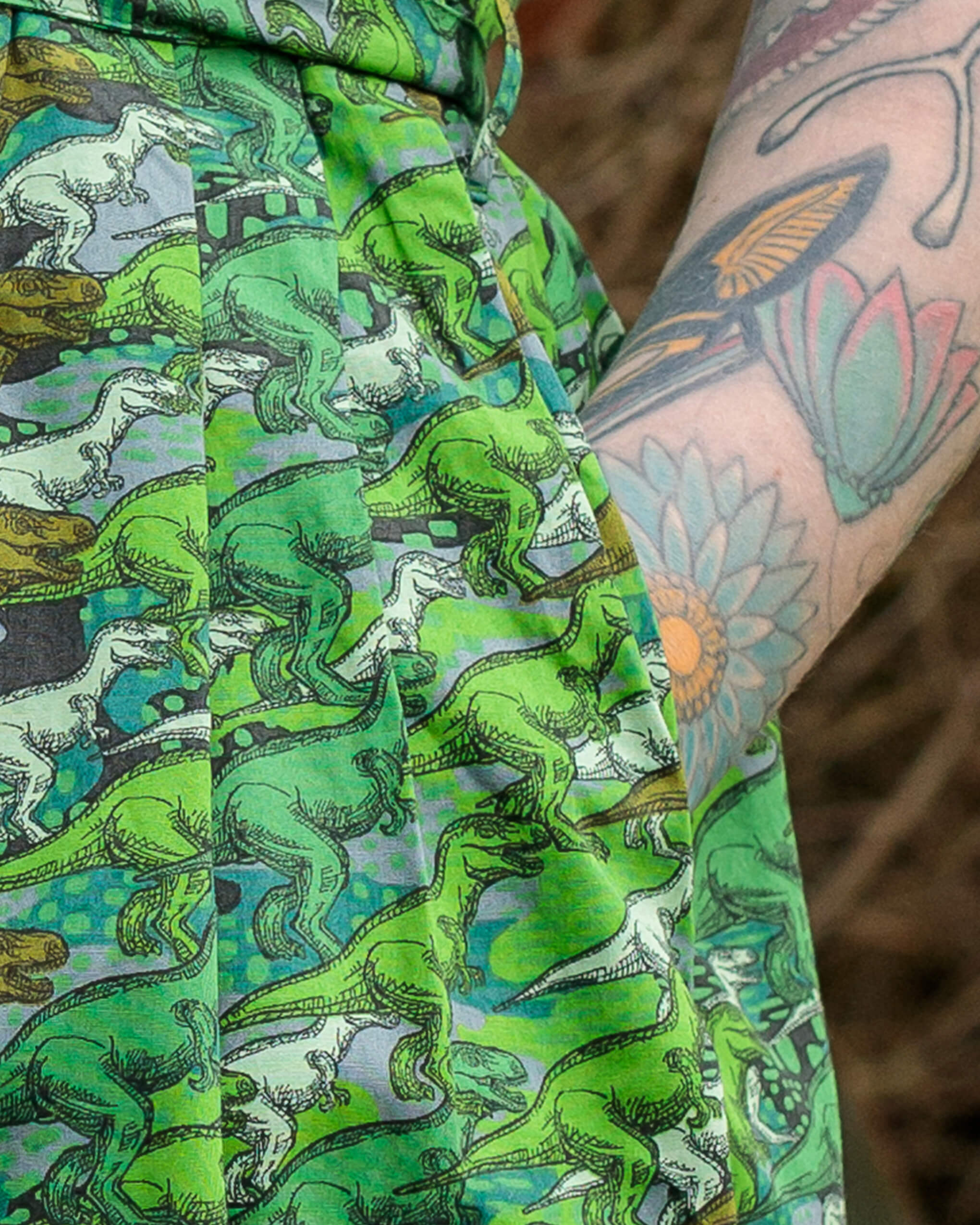 Camo Dino Run & Fly Stretch Belted Tea Dress with Pockets