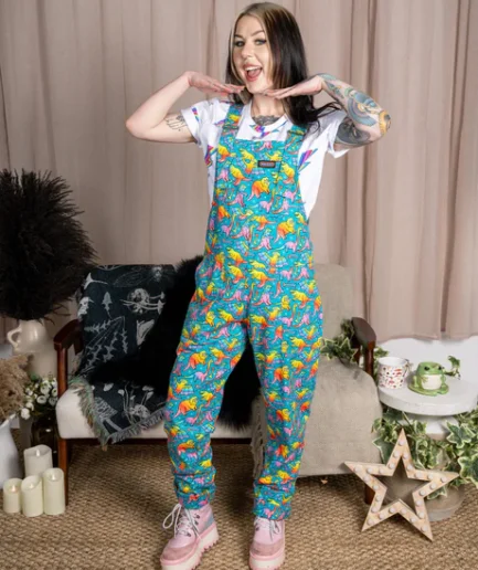 Rainbow Dinosaurs Run & Fly Stretch Twill Dungarees
